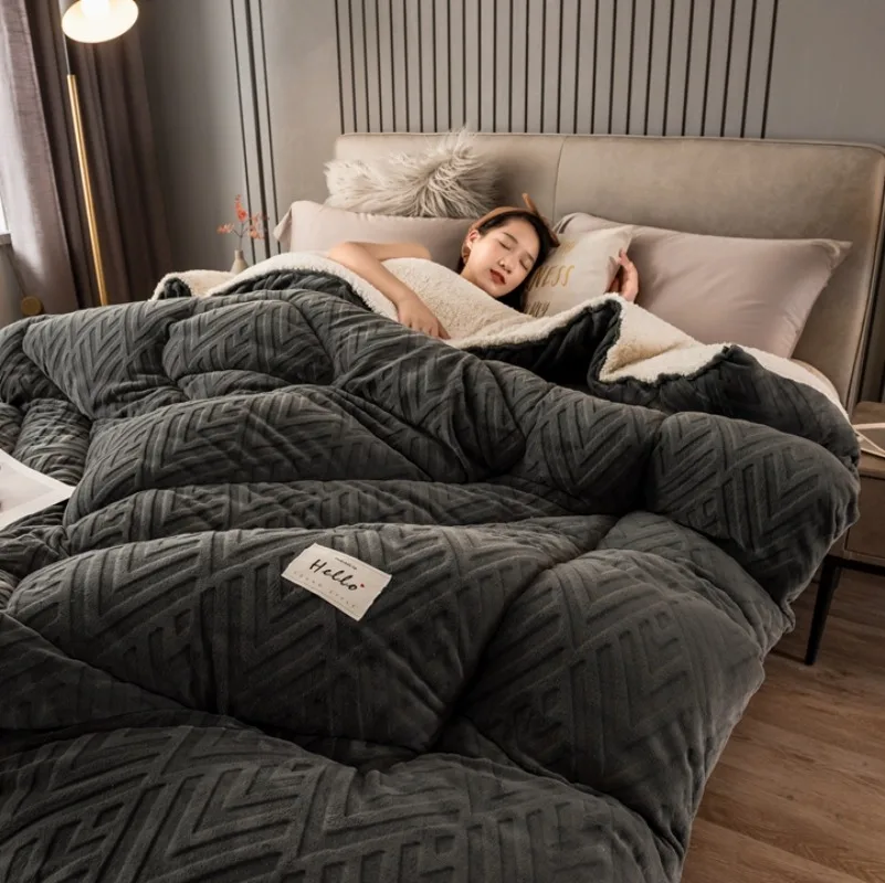 Thickened Milk Velvet Winter Blankets for Bed Soft Imitation Lambswool Weighted Blanket Queen Size Super Warm Winter Comforter