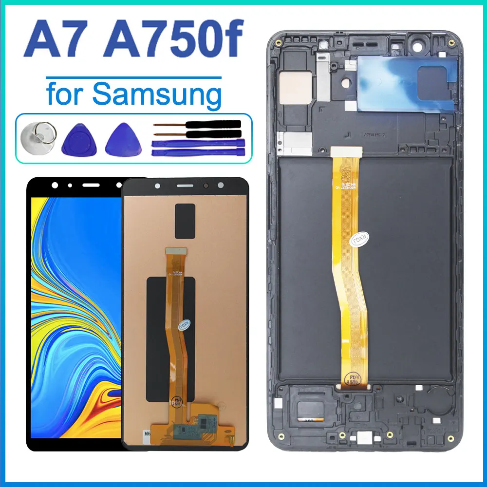 AMOLED LCD para Smsung Galaxy A7 A750 pantalla LCD MONTAJE DE digitalizador con pantalla táctil para Samsung A750F A750G A750X LCD con marco