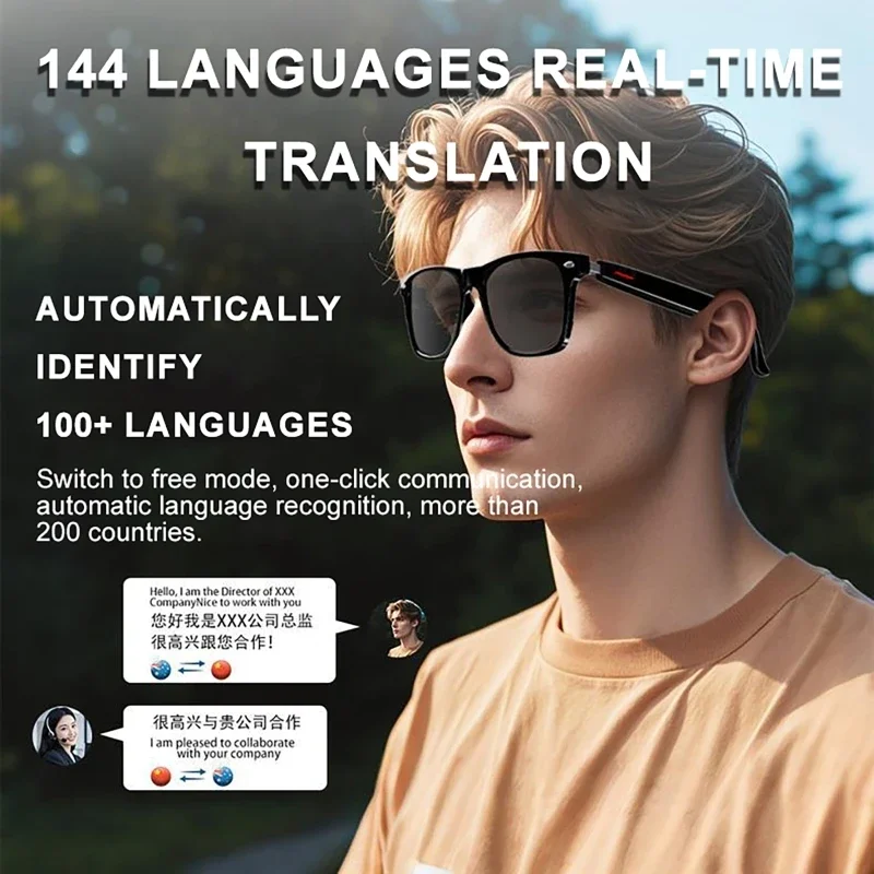 AI Glasses Translator 144 Languages Translation Sunglasses Bluetooth Chat Intelligent Real-time Voice Rssistant Smart Glasses