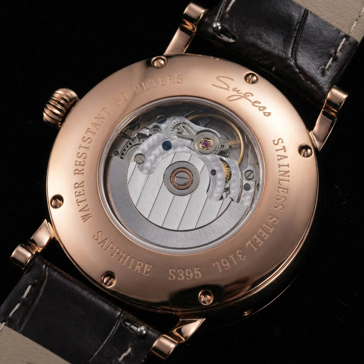 Sugess Uhren für Männer Automatische Mechanische Uhr Mondphase Tianjin ST2108 Wasserdicht Datum Hände Saphir Kristall Rom Welle Zifferblatt – Detail 13