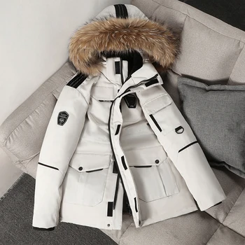 Warm Fur Collar Ski Parka 2 Winter Men's Warm Mountain SKi Parkas Fashion Men Fur Collar Mid-Long Down Padded Coats Men Windbreaker Thermal Hooded Jackets 2