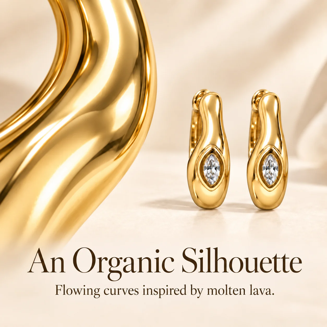 Moonmory Einzigartiges Design Lava-Creolen für Damen, 5A Marquise CZ Unregelmäßige Messing-Creolen, 14K Vergoldet, Großhandelsschmuck – Detail 5