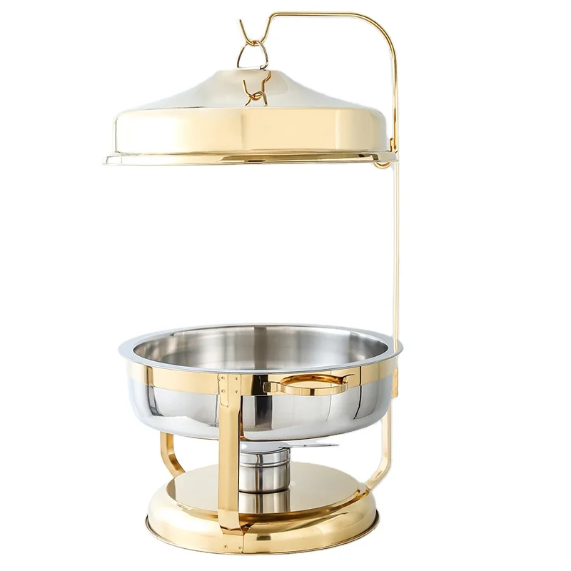 Round Gold Stainless Steel Hot Pot Dome Hanging Lid Buffet food Heater Hotel Buffet stove