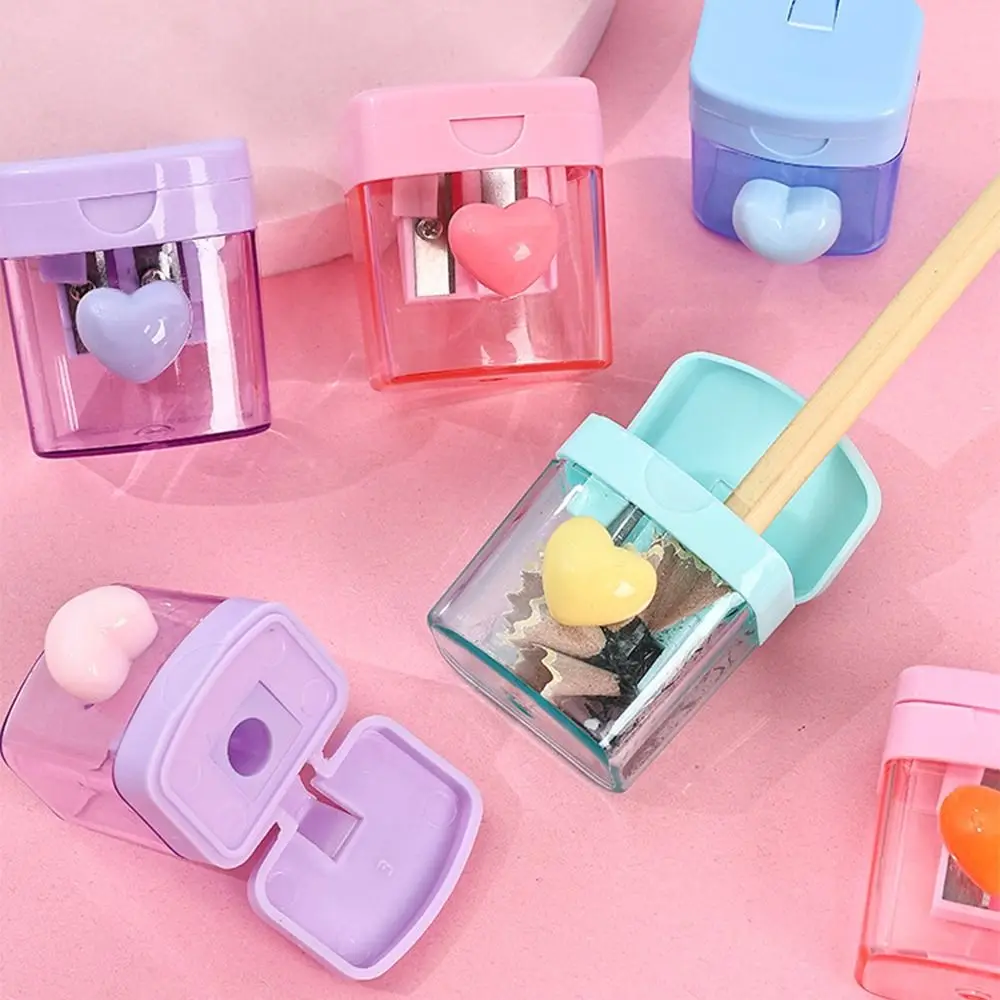 Cute 1/2 Holes Pencil Sharping Tools With Cover Transparent Pencil Sharpener Sketching Drawing Pencil Cutter Student Stationery