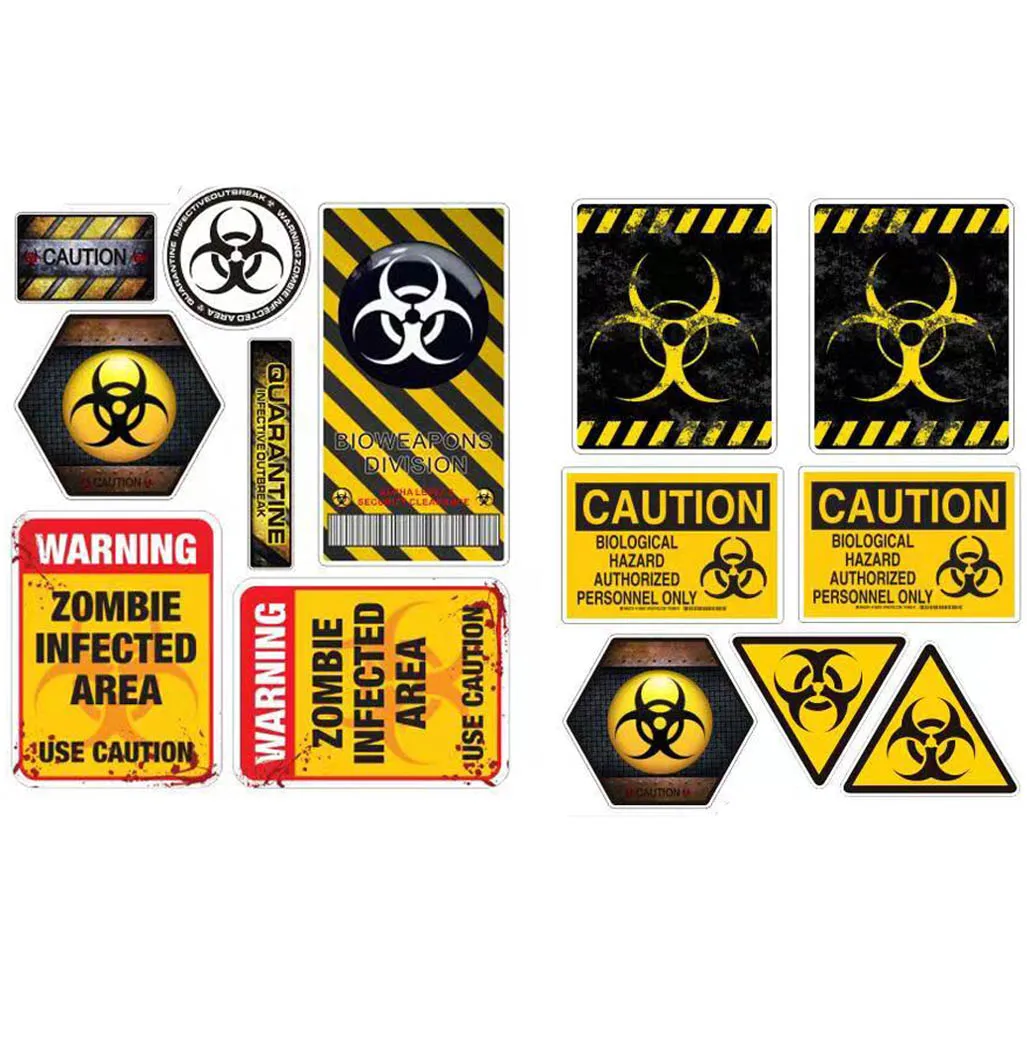 14PCS Nuclear Radiation Biohazard Biochemistry Vinyl Sticker Graphic Decals Emblem For Car Bike