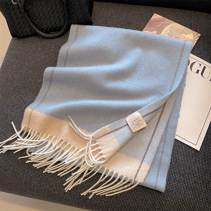 Autumn and Winter 100% Wool Scarf Women's Gentle Versatile Border  Thickened Pure  Tassel Shawl