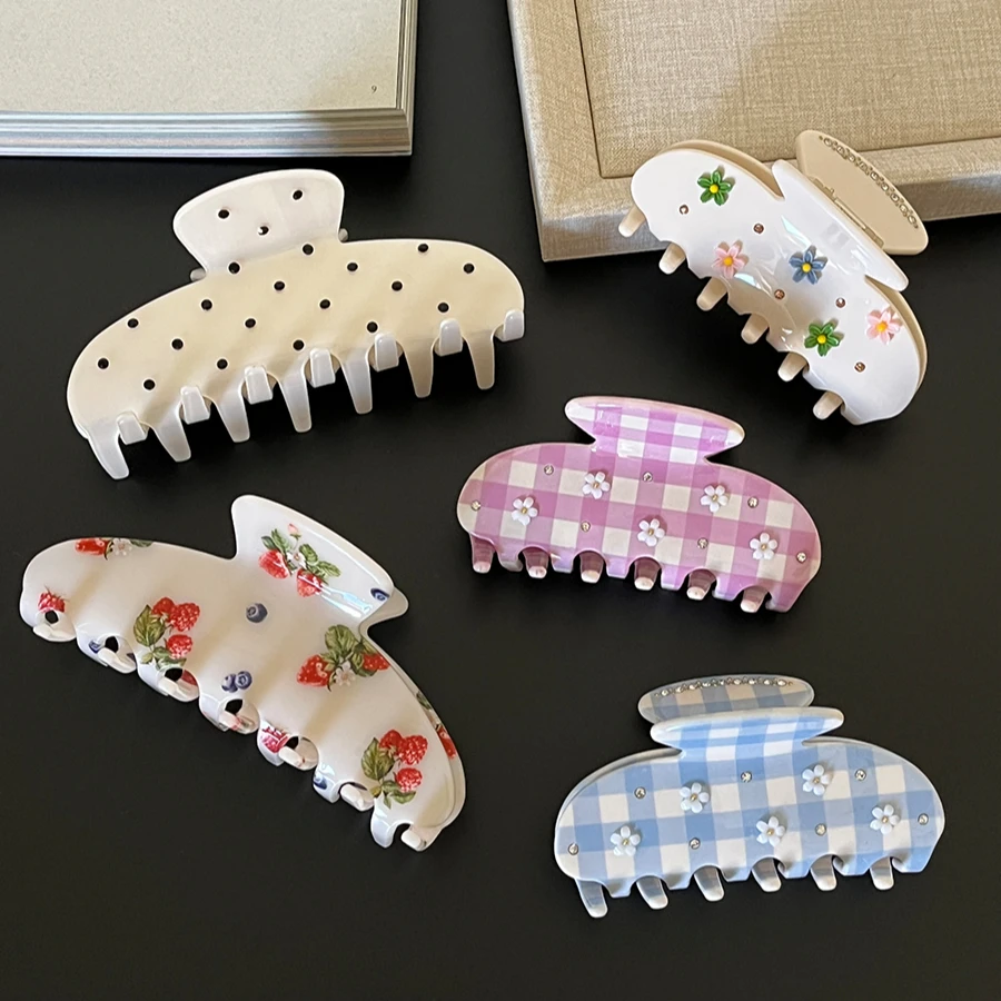 

Vintage Flower Acetate Hair Clips Large Hair Claws for Women Headwear Hairpins Shark Clip Lady Barrette Hair Accessories