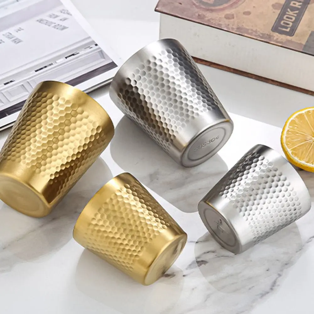 Double-Wall Beer Cups Stainless Steel Cold Water Drinks Cup Keep Cold Hammered Texture Anti-scalding Anti-fall Milk Mugs