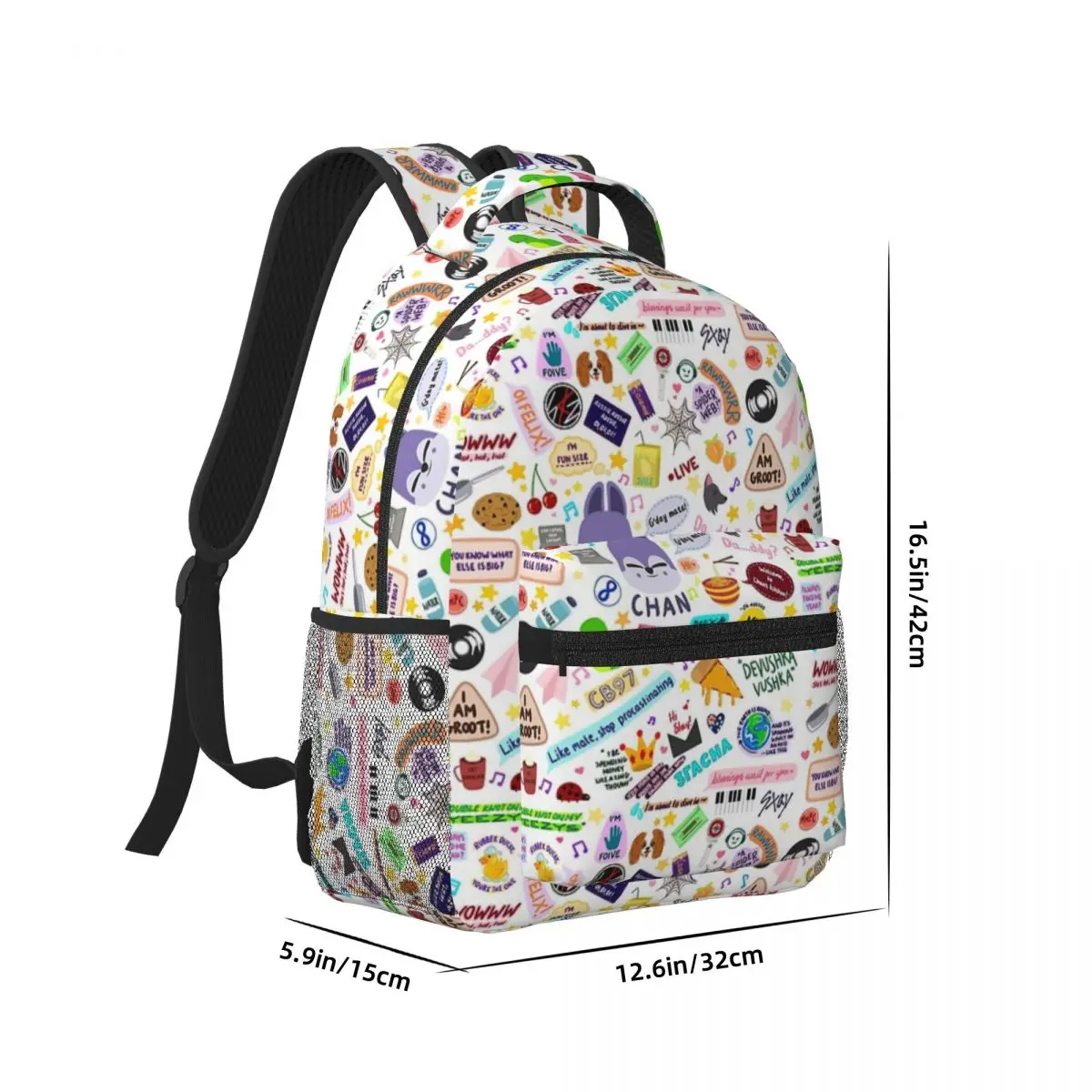 Chan Doodle Impresso Lightweight Casual Schoolbag, Fit para a escola, ao ar livre, compras, escritório, 17"