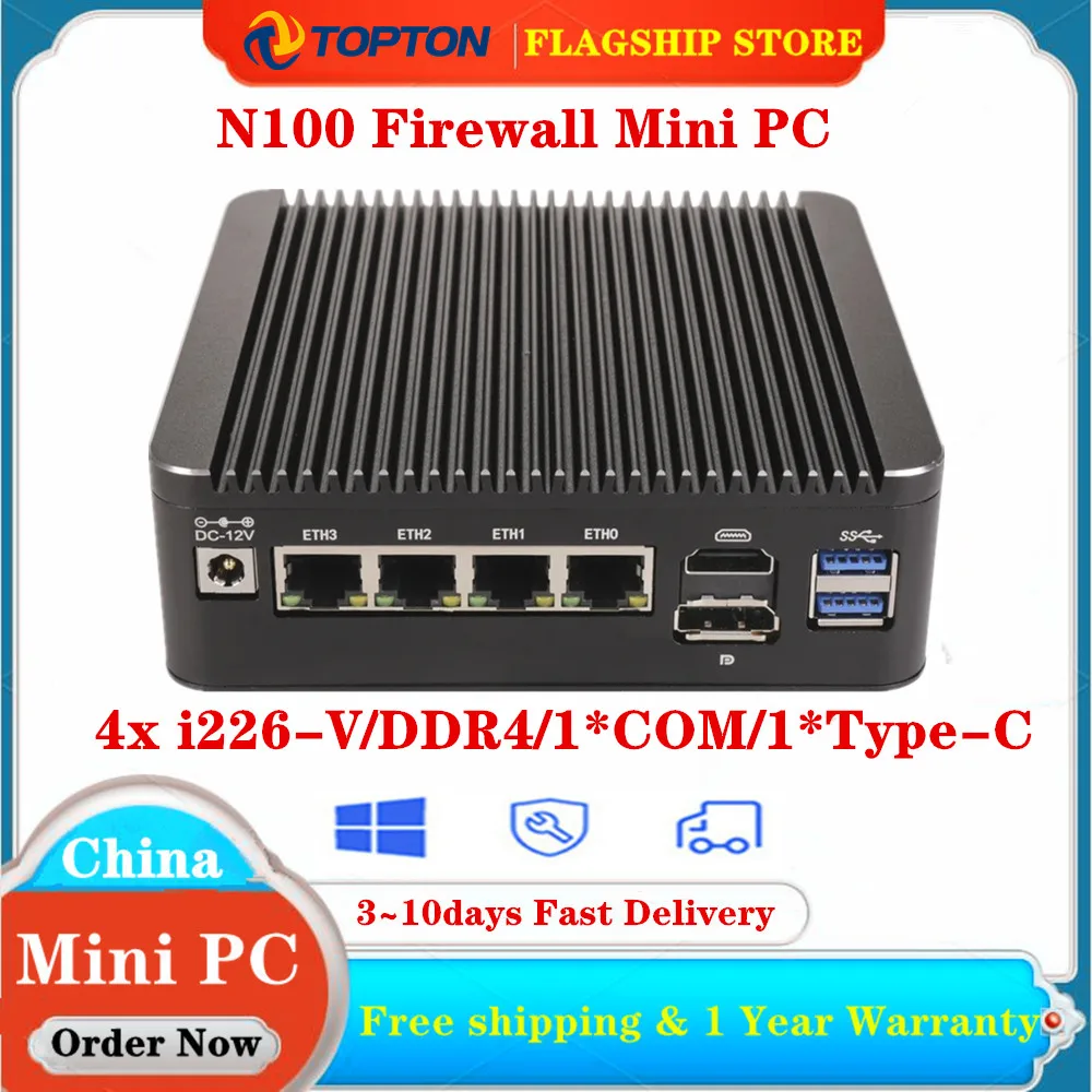 4x i226-V LAN 12th Gen Intel N100 2.5G Soft Router 1*COM RJ45 Fanless Mini PC Firewall Computer Type-C pfSense PVE ESXi