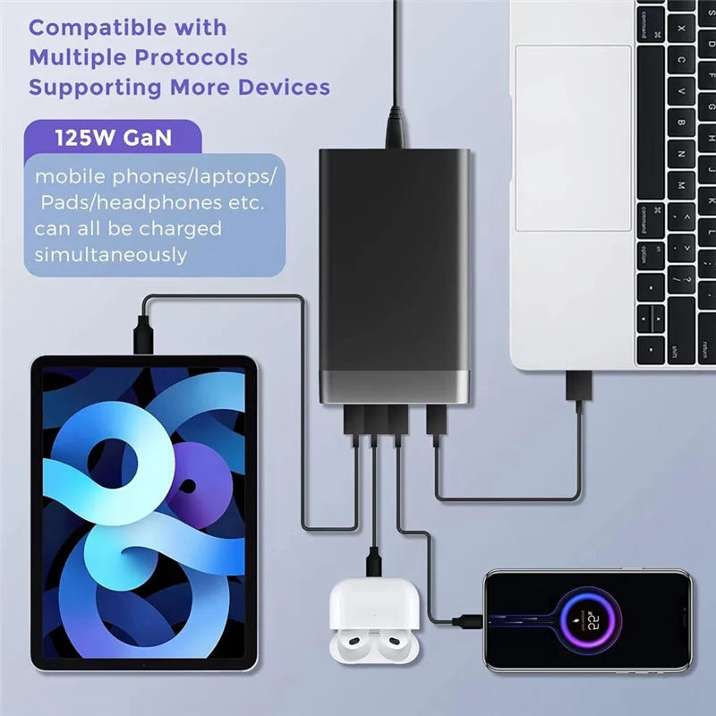 

125W Gan Charger Desktop Fast Charger 5-In-1 PD65W Charger For Iphone15 14 13 Pro Max Xiaomi -A31R