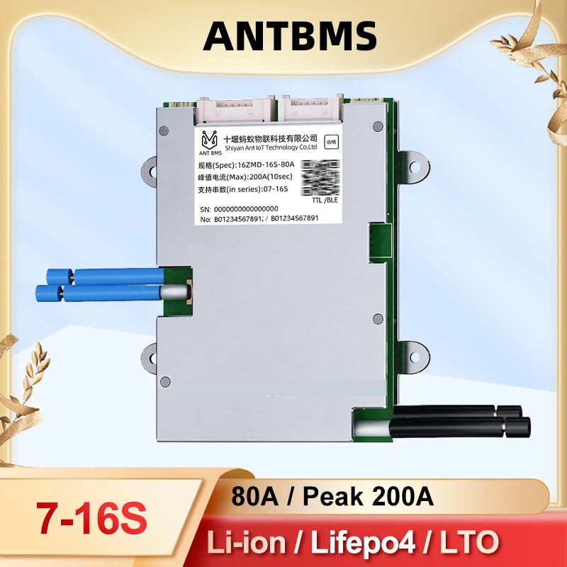 Smart ANT BMS 7S 8S 12S 13S 16S Li-ion LifePO4 LTO Battery 24V 36V 48V 60V Built-in Bluetooth APP 80A 200A Smart Balance board