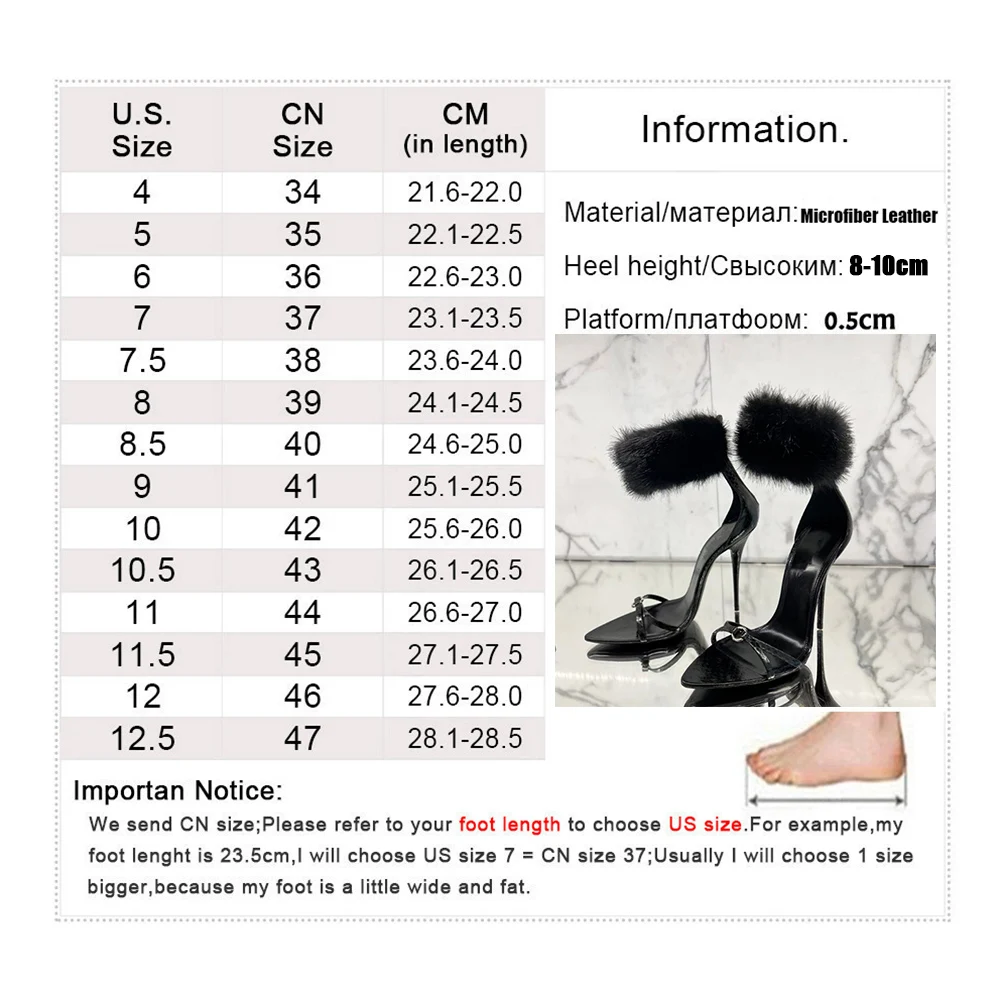 Sommer Schwarz Nerz Haar Sandalen Frauen Sandalen Spitz Stiletto High Heels Frauen Offene spitze Schuhe Frauen alias de las mujeres