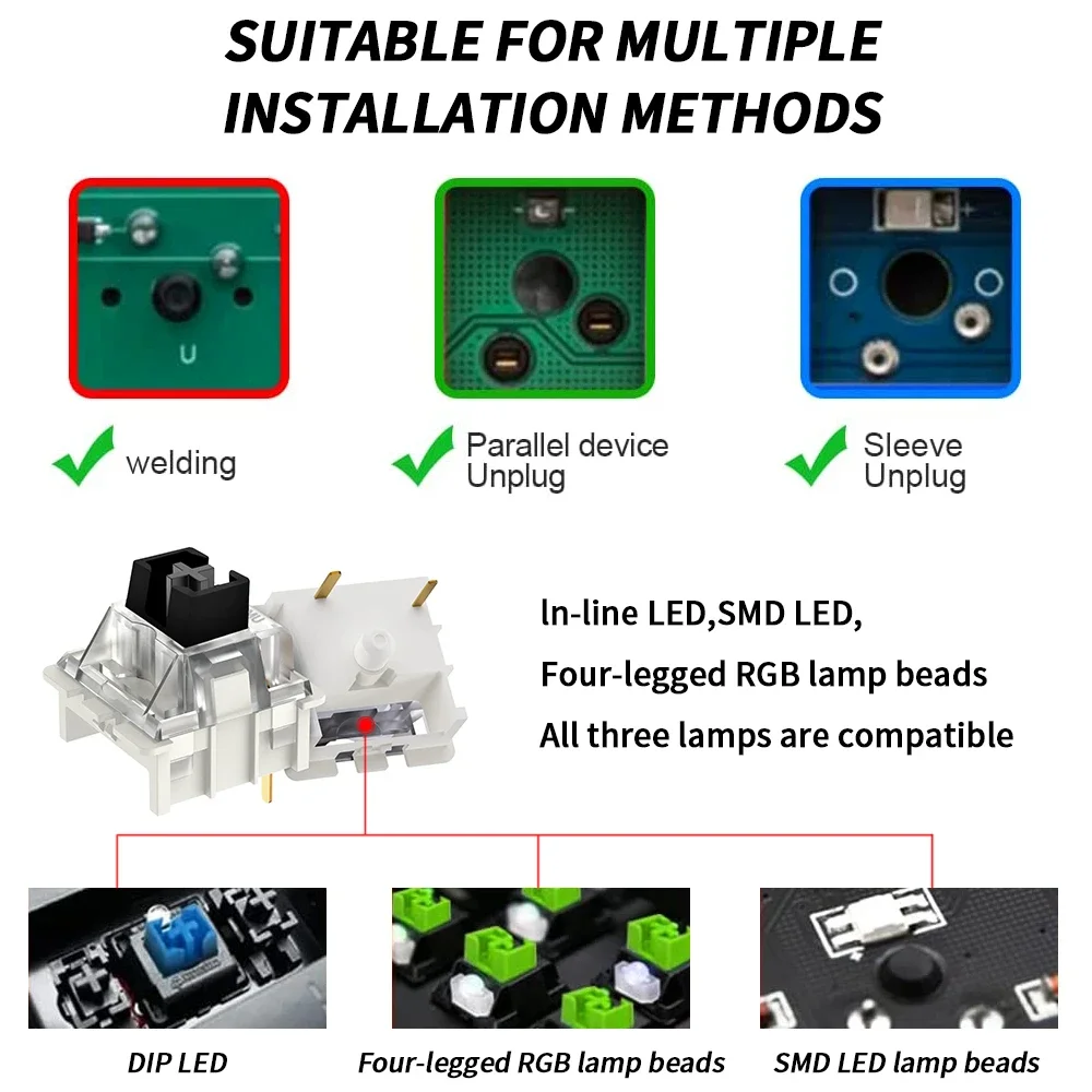 Outemu-스위치 기계식 키보드 스위치, 3 핀 클릭 리니어 촉각 무음 스위치 RGB LED SMD 게임 MX 스위치와 호환 가능