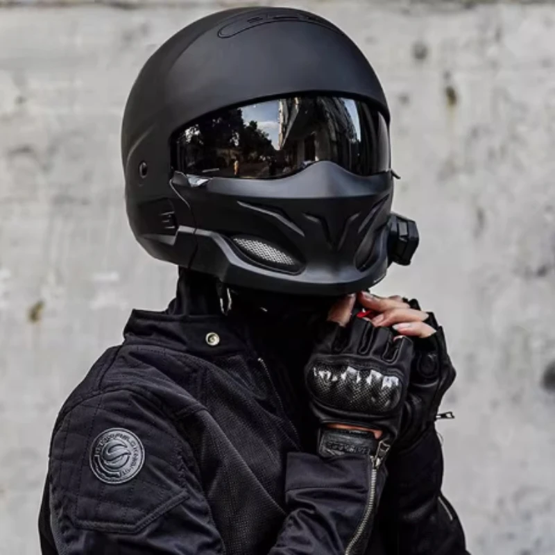 DOT Certified Scorpion Helmet Motorcycle Retro Combination Full Helmet Warm Men Cruising Electric Motorbike Four Seasons