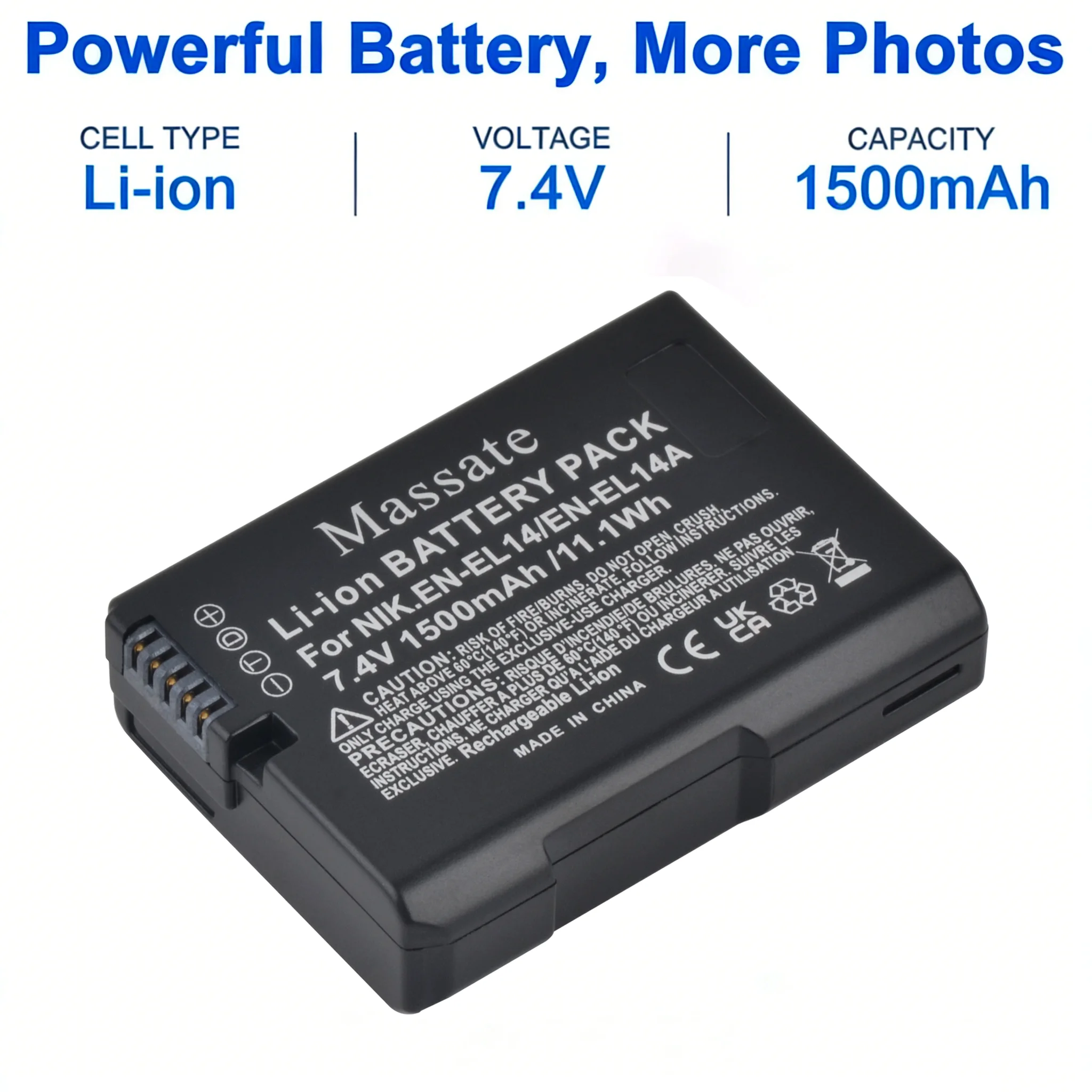 Massate EN-EL14 ENEL14 EN-EL14A Battery +Fast Dual USB Charger for Nikon D5100 D5200 D5300 P7000 P7700 P7800 D3100 D3200 D3300