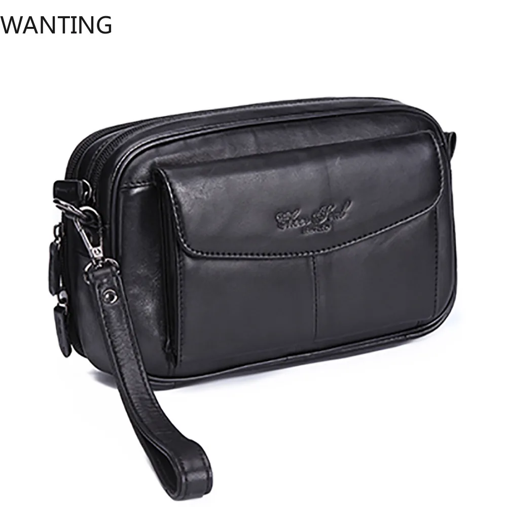 

High Quality Genuine Natural Leather Hand Bag Men Casual Long Wallet Purse 6.4 Inch Mobile Cell Phone Male Handy Clutch Bags New