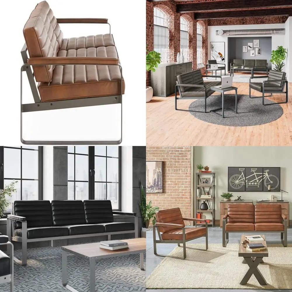 

3 Seat Office Lounge Sofa - Black PU Upholstery, Charcoal Metal Frame, Waiting Room Sofa Bench