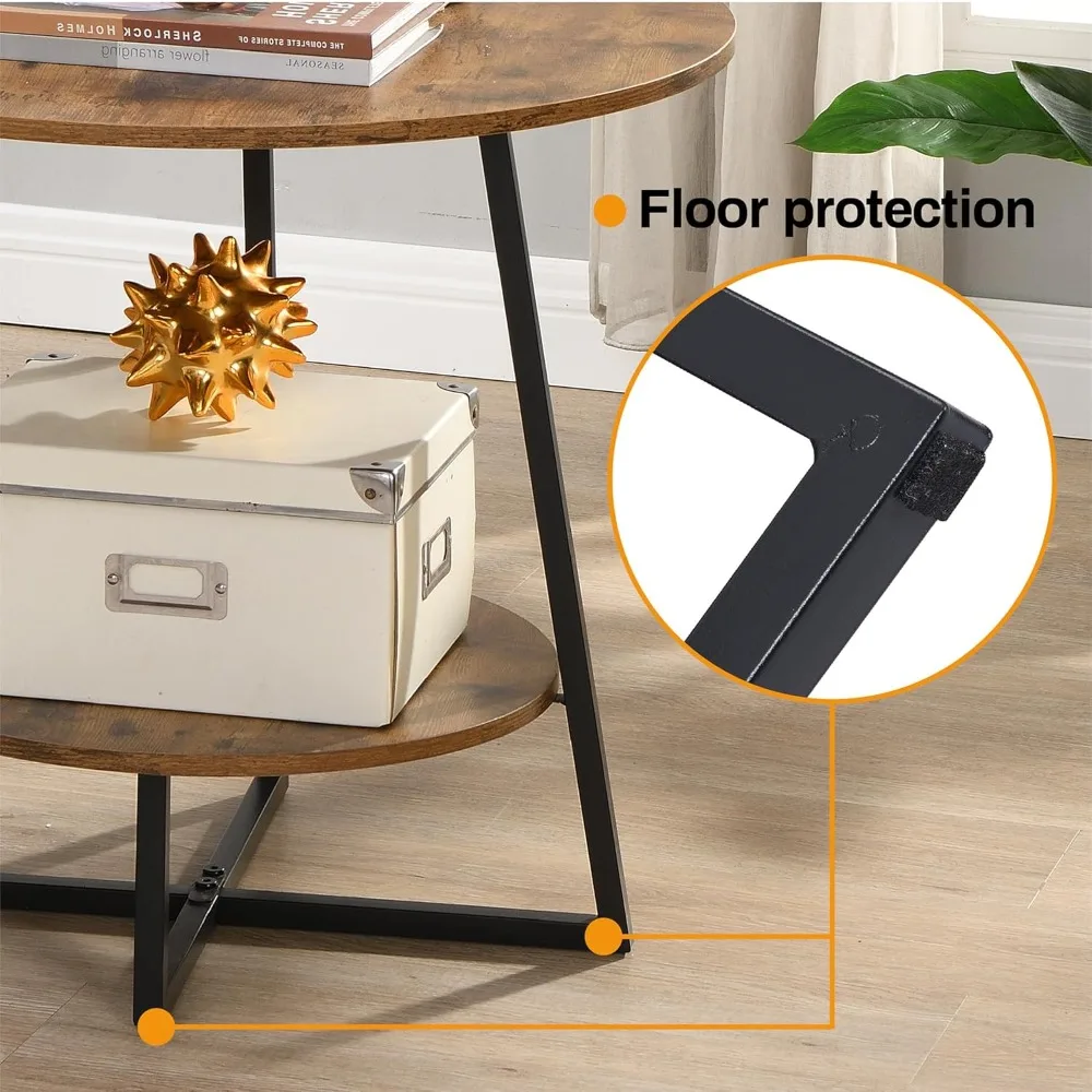 FURNIMMT 20 مجموعة طاولة جانبية لغرفة المعيشة مكونة من 2 للمساحات الصغيرة، وطاولات ذات نهاية مستديرة من الخشب مع رف تخزين، لهجة لذلك #6