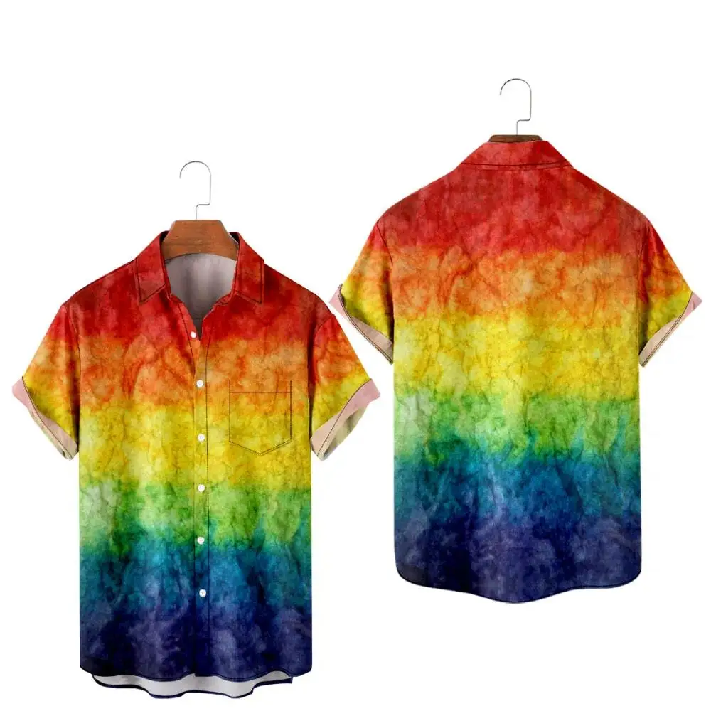 New Pride LGBT Love Lesbian Rainbow Design Print Short Sleeve Pocket Shirts  LGBT Print Shirts Men Women Tops