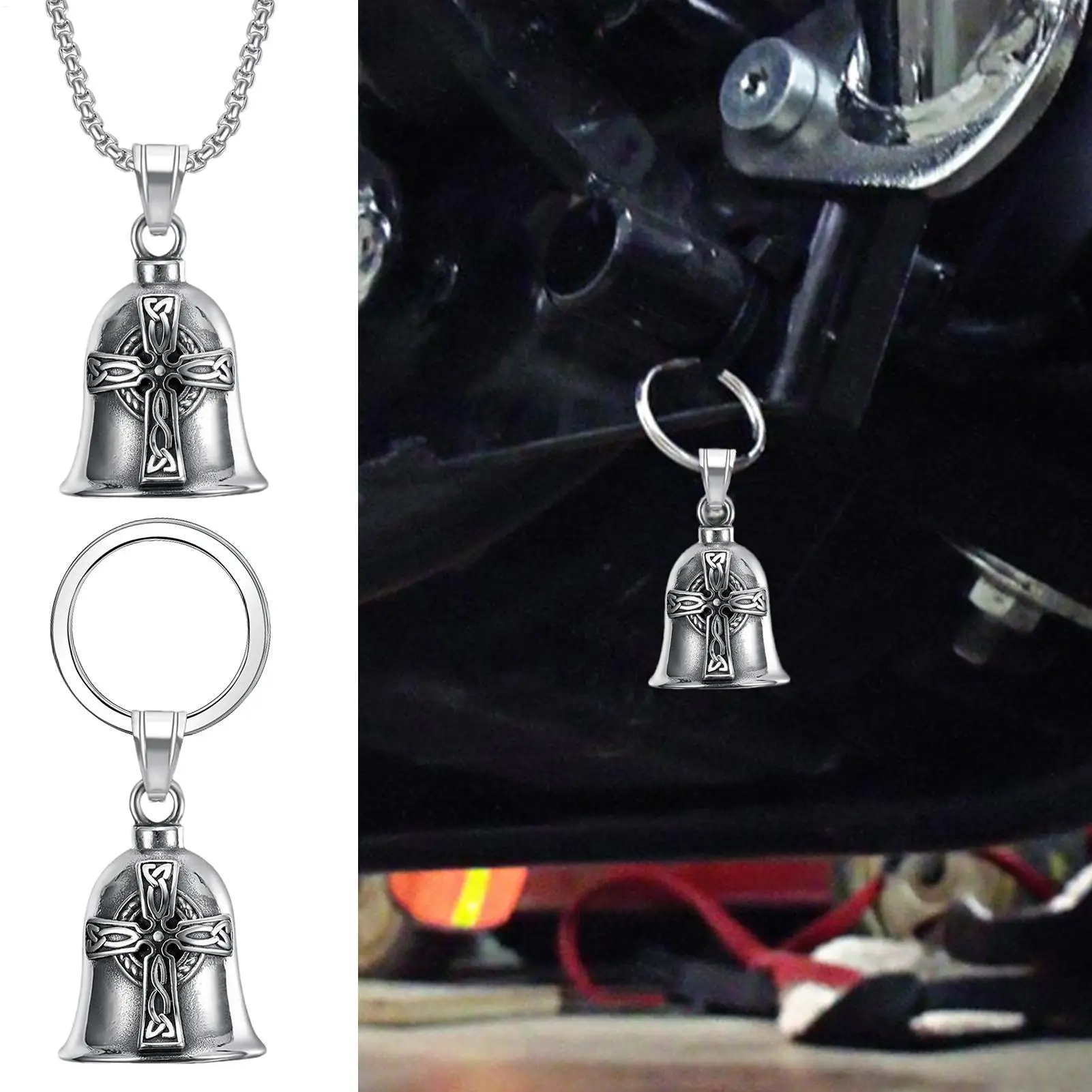 Motorcycle Lucky Bell Vintage Punk Bell pendant Necklace Biker Keychain Motorcycle Riding Rock Party Jewelry Accessories
