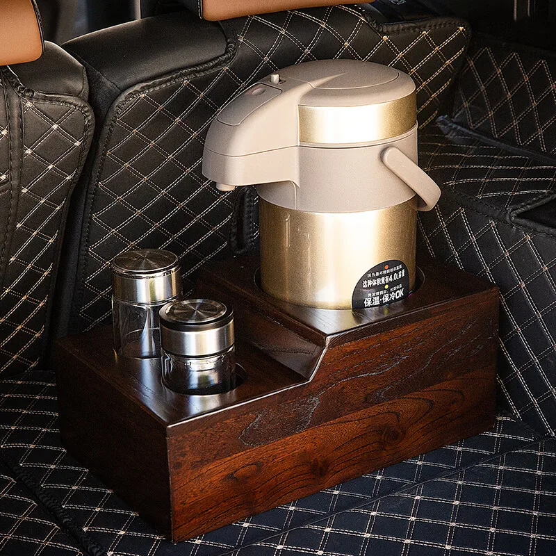 Solid wood car kettle holder, fixed seat, car cup holder, insulated kettle holder, truck car cup base, black walnut color