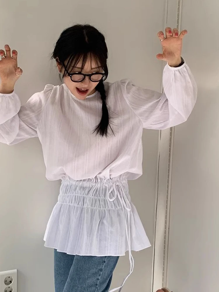 Nuovo design primaverile da donna lungo Sve irt con orlo in pizzo cravatta laterale versatile coreano Sle vestibilità ampia lunghezza regolare rotonda Ne