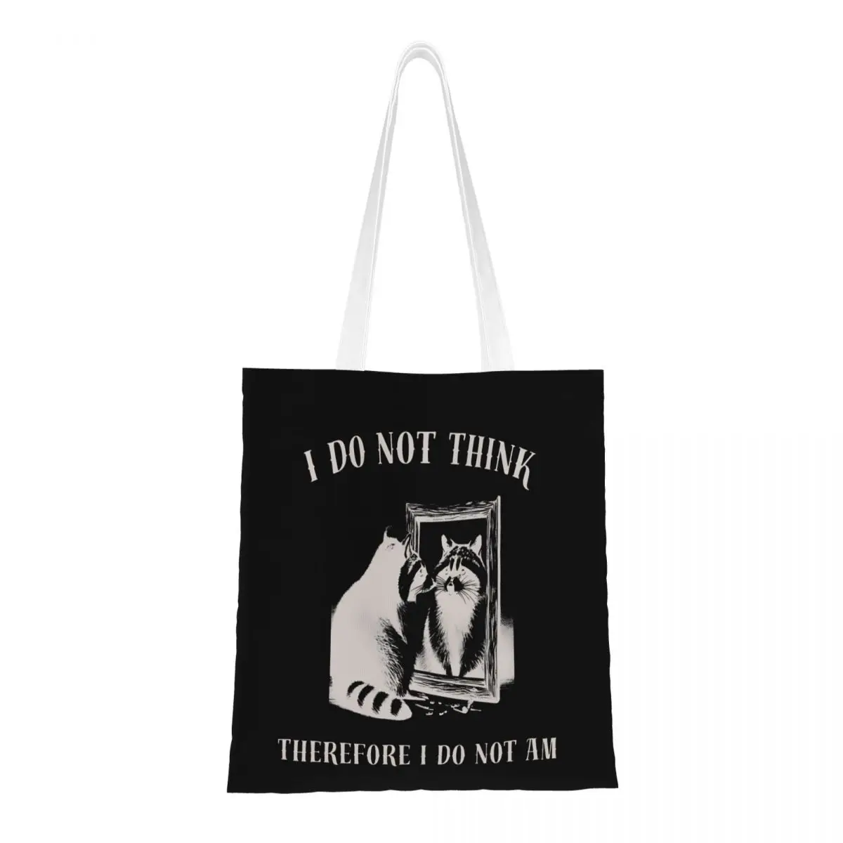 

I Do Not Think Therefore I Do Not Am Funny Raccoon Meme Canvas Tote Bag Reusable Unique Design Grocery Bag for Unisex