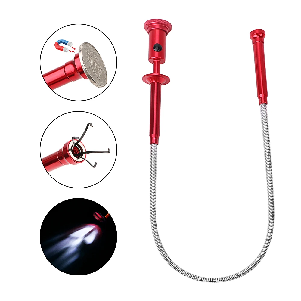 DIYWORK Magnetic Long Spring Grip Magnet + 4 Claw + LED Light Flexible Pick Up Tool Sewer Cleaning Pickup Tools