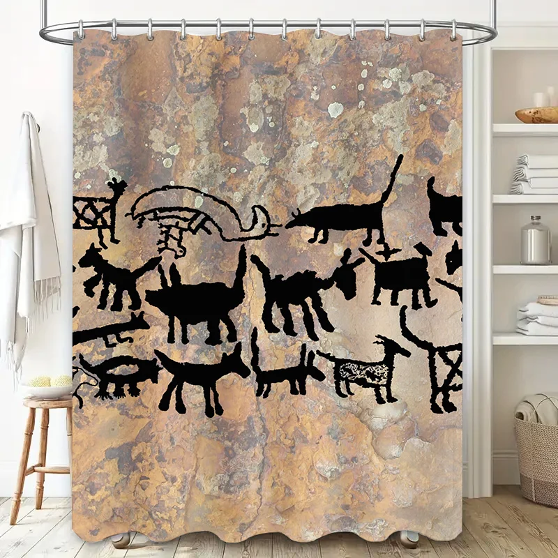 GAELuxurious Tenda da doccia con stampa animalier Design silhouette nera per la decorazione del bagno Tessuto resistente Lin da bagno impermeabile