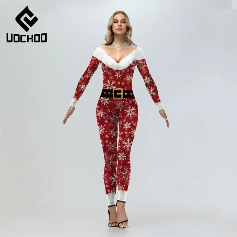 

Santa Claus Cosplay Costume Couple Bodysuit Christmas Party 3D Print Jumpsuit Xmas Show Suit Holiday Men Women Novelty Clothes