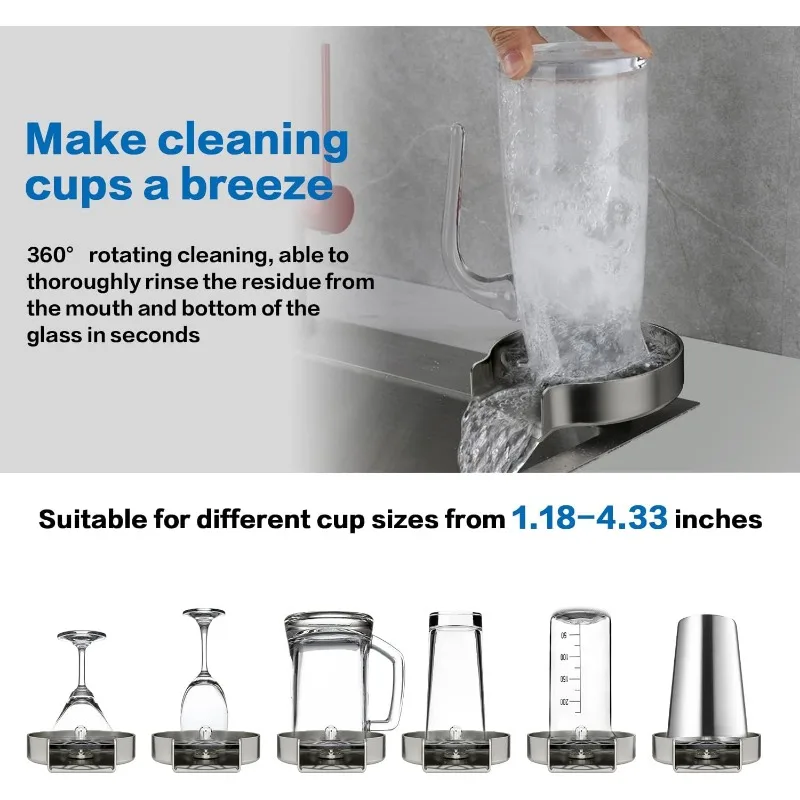 WEWE Glass Rinser, Upgraded 360 Degree Rotating Spout Glass Rinser for Kitchen Sink Stainless Steel Cup Washer for Sink