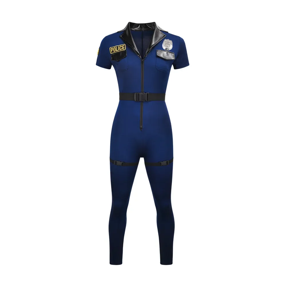 Blauwe Sexy Politie Cosplay Kostuum Volwassen Vrouwen Politieagent Jumpsuit Purim Carnaval Halloween Politievrouwen Fancy Dress Up