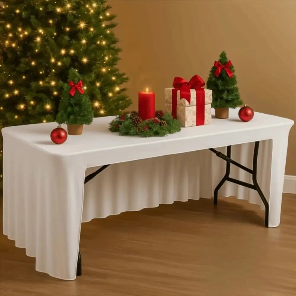 6FT Stretch Tablecloth Spandex Wrinkle Resistant Rectangular Table Skirts Practical Solid Color Exhibition Table Decor