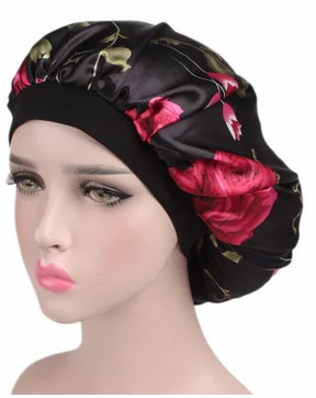 

Women Satin Sleeping Cap Hair Bonnet Floral Leopard Salon Bonnet Night Hat for Sleeping Elastic Band Hair Loss Chemo Caps