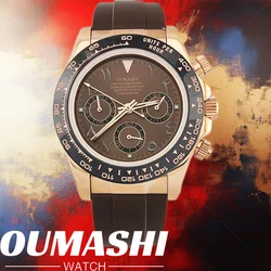 OUMASHI Stainless Steel Watch ceramics Bezel Men Quartz Wristwatches Luxury Sapphire Glass Chronograph VK Series 63 Watch Men