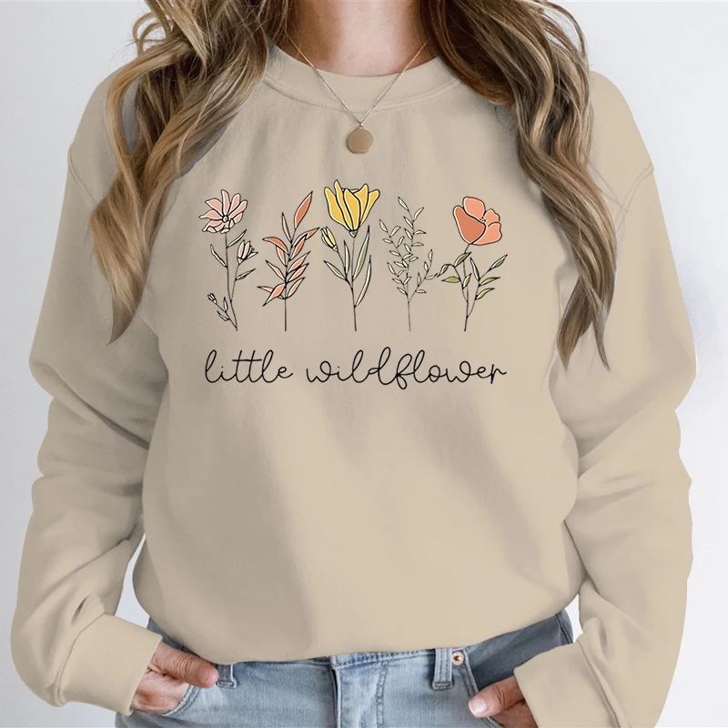 Floral Graphic Print Fashion Casual Sweatshirt HoodiesWoman Little Wildflower Casual Daily Graphic Youthful Woman Sweatshirts