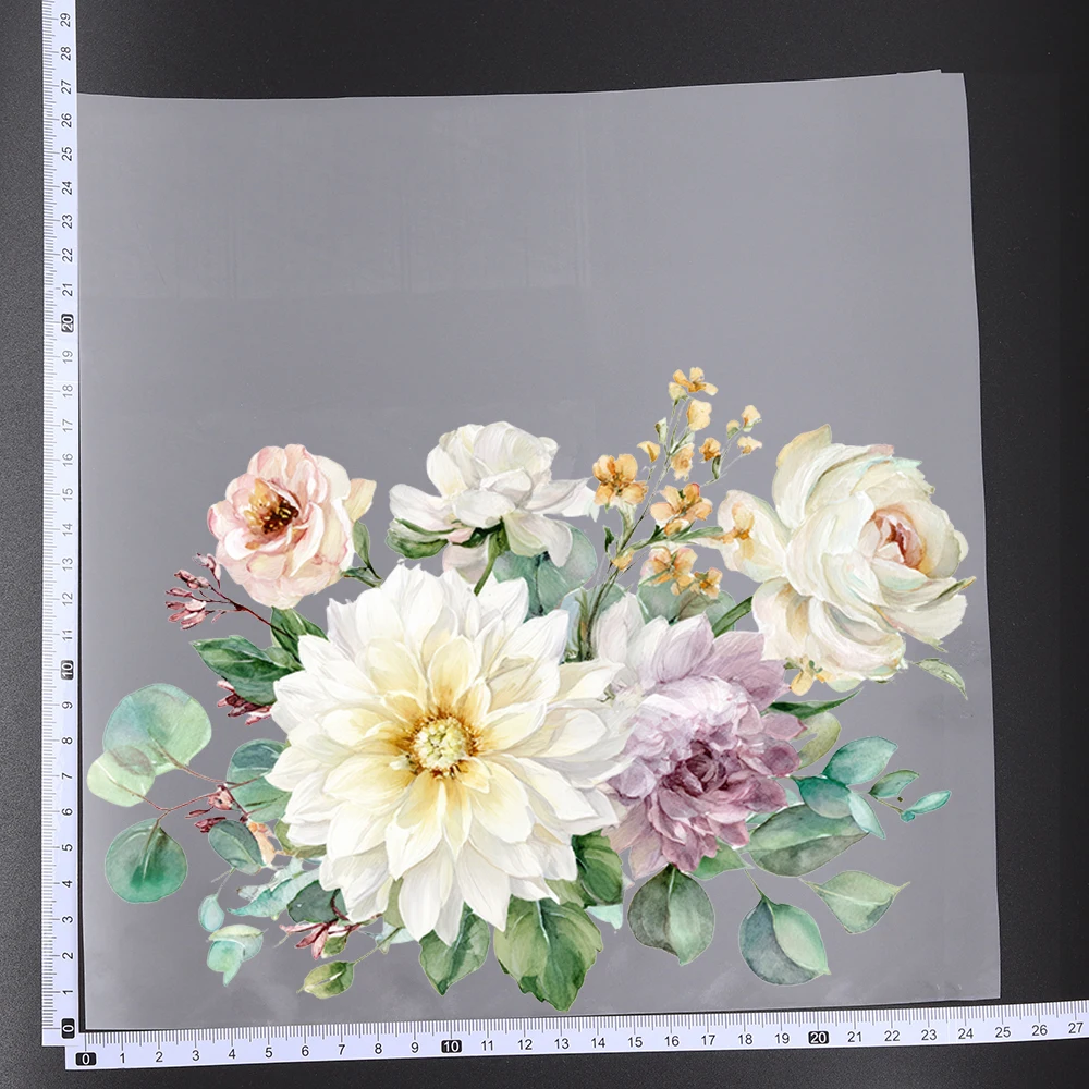 25CM Watercolor Flower Bouquets Lemon Peach Heat Transfer Patches For Clothes DIY A-Level Washable Shirt Iron-on Thermal Sticker