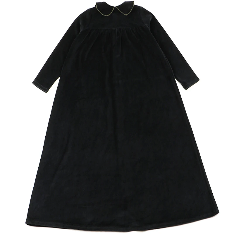 Girls Long Sleeve Velvet Puffy Dress Lace Peter Pan Collar Long Nightgowns Sleep Dress Teen Casual Long Maxi Fall Winter Dress