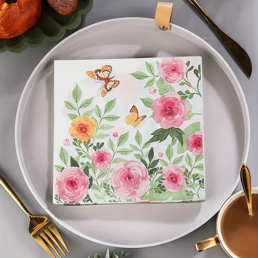 

40pcs/Pack Flower Printed Paper Napkin Birthday Wedding Party Table Setting Paper Cafe Mouth Cloth Colourful Paper Placemat
