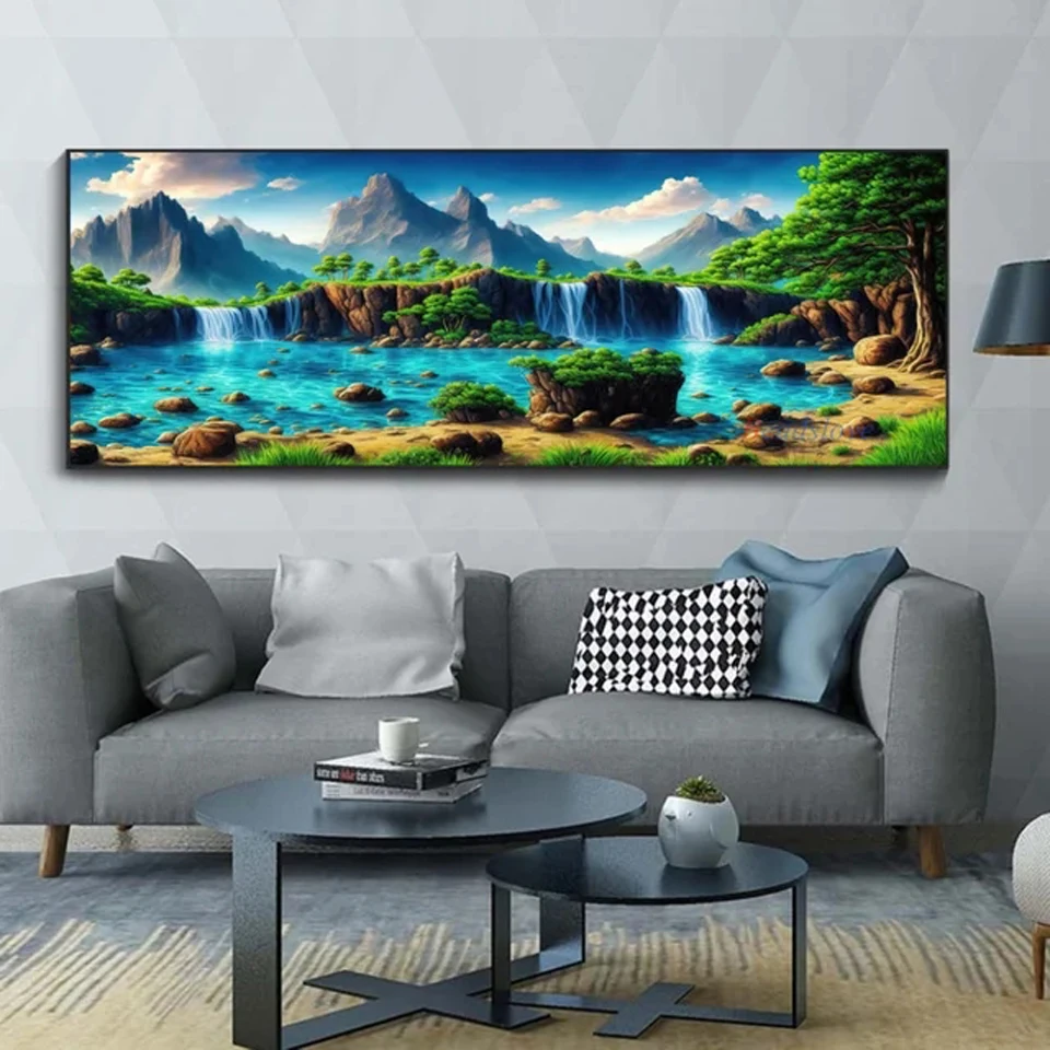 

Seascape Spring Tree Moon Natural Scenery Large Diamond Painting Diy Full Mosaic Embroidery Hanging Painting Waterfall 001