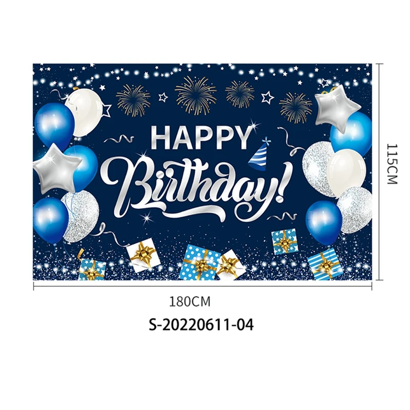 115X180cm Happy Birthday Photography Backdrop Blue Glitter Balloon Birthday Party Photo Background Photography Cloth, Durable