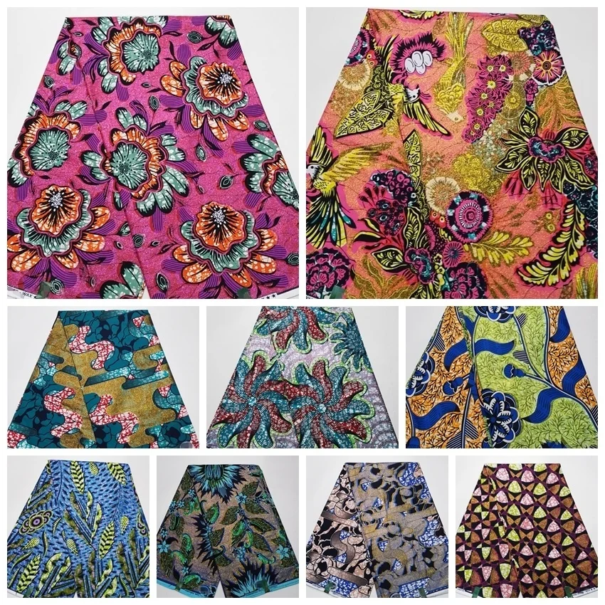 New Original Heavy Quality Grand Wax Glitter Fabrics Soft Cotton Ankara Printed Wax Materials 6Yardss For Nigerian Clothes