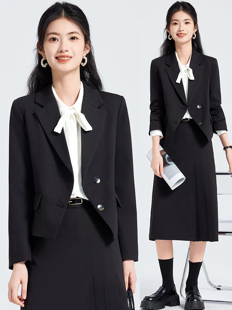 

Women's Interview Suit Set Spring Autumn Small Size University Student Professional Clothing Formal Western Style Skirt Suit