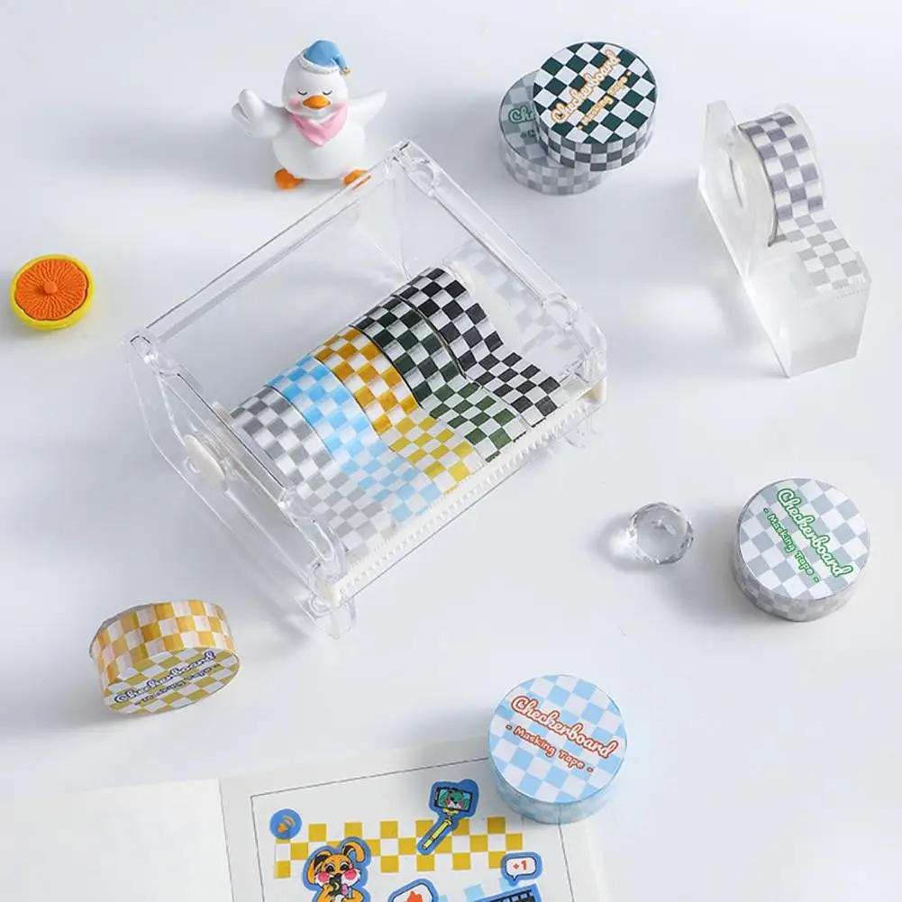 1 Cuộn Washi Băng Dính Dán In Rõ Ràng Có Thể Tháo Rời Chống Mờ Thêu Sò Washi Checkerboard Hoa Văn Mẫu Băng Cho Ki