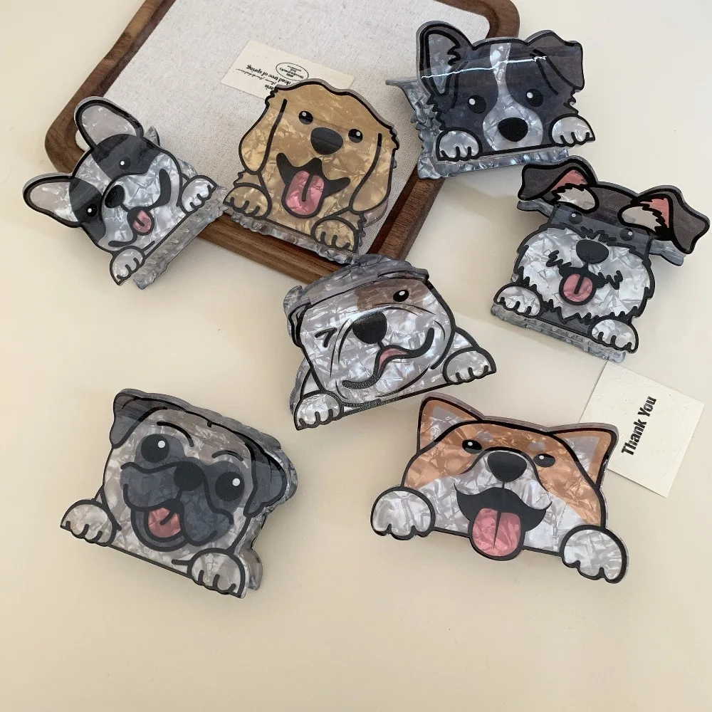 Bulldog Acrylic Cartoon Dog Hair Claw Korean Style Cute Hair Clip Puppy Creative Small Shark Clip Daily