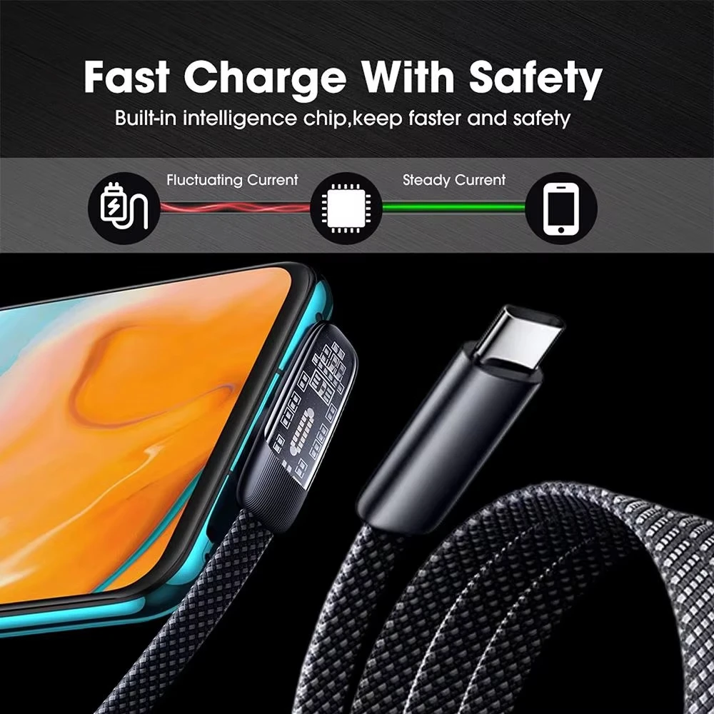 60W Flat Nylon Braided 90 Degree Elbow Right Angle High-speed USB C Type C Fast Charging Data Cable For iphone 15 16 17 Samsung