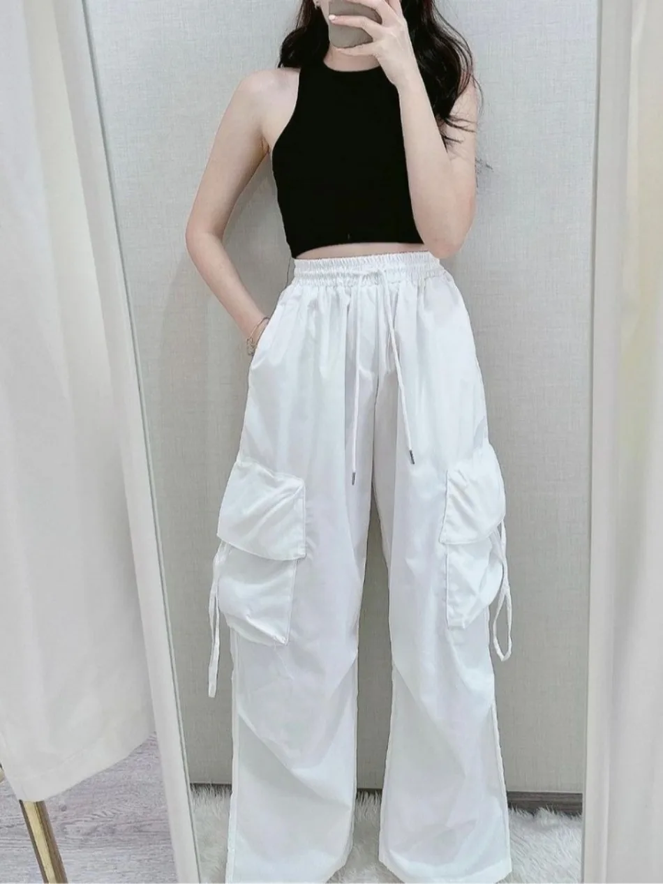 Neue Frauen Y2K Cargo Hosen Mode Lässig Hohe Taille Große Taschen Hip Hop Hosen Weibliche Streetwear Kordelzug Baggy Jogginghose – Detail 7