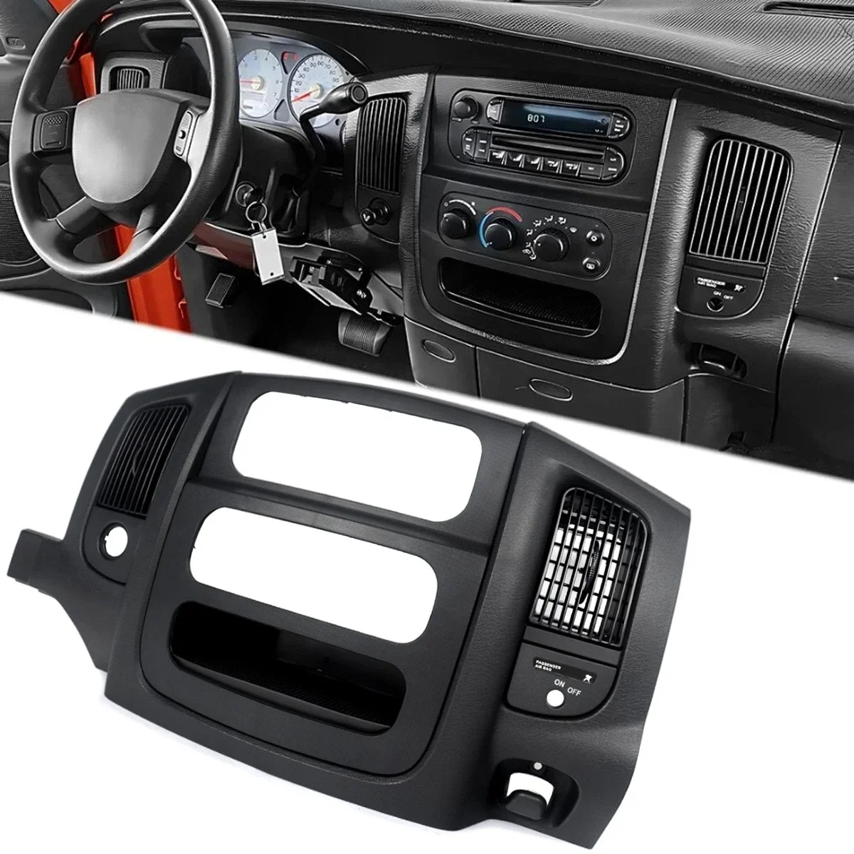 

Center Console Dash Radio Trim Air Vent Bezel Panel for Dodge Ram 1500 2500 3500 2002 2003 2004 2005 Replace for 5GV52TRMAB