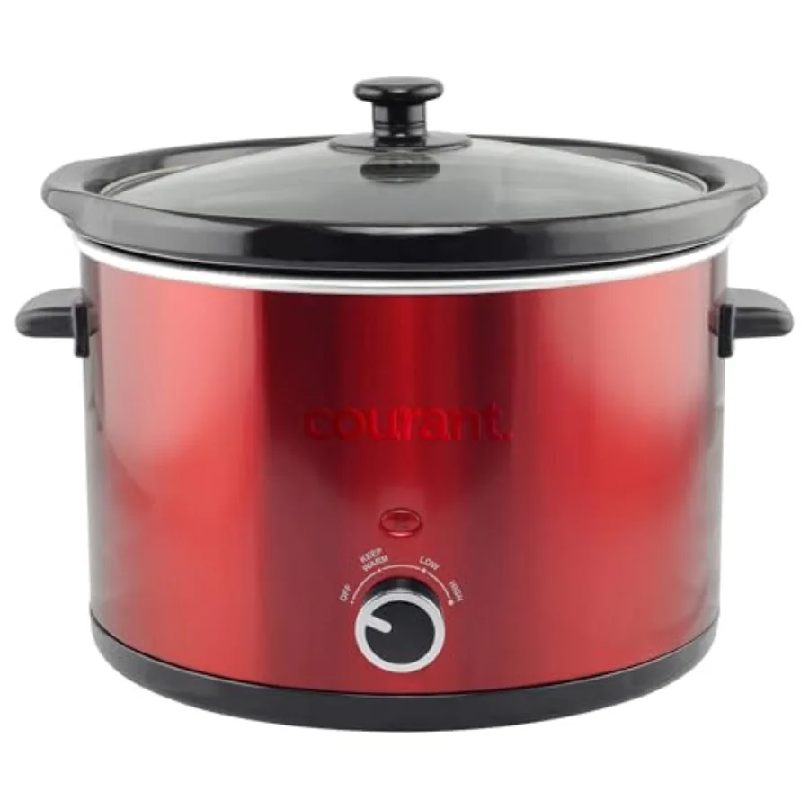 

5.5 Quart Slow Cooker with Removable Ceramic Insert and Glass Lid With Three Temperature Settings Red